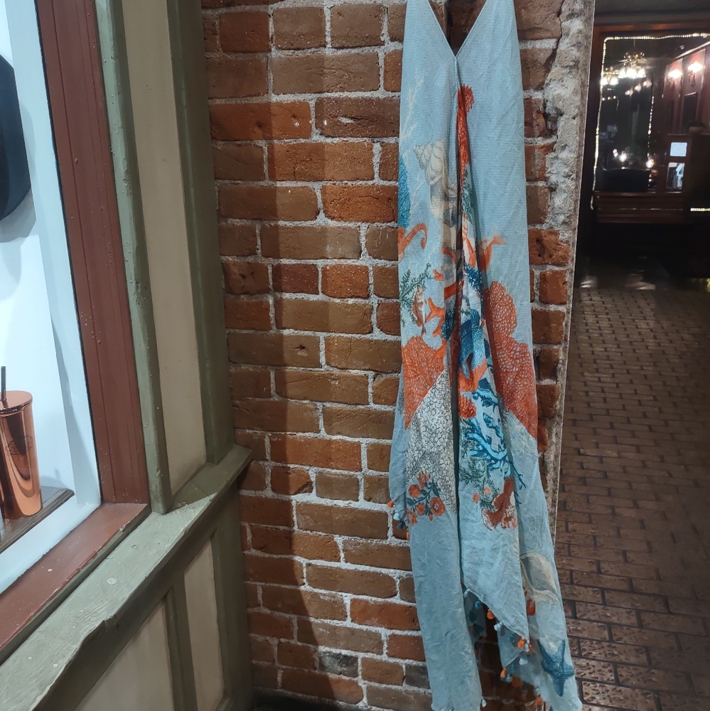 Aratta Cami Dress With Tassel Trim In Ocean View Print